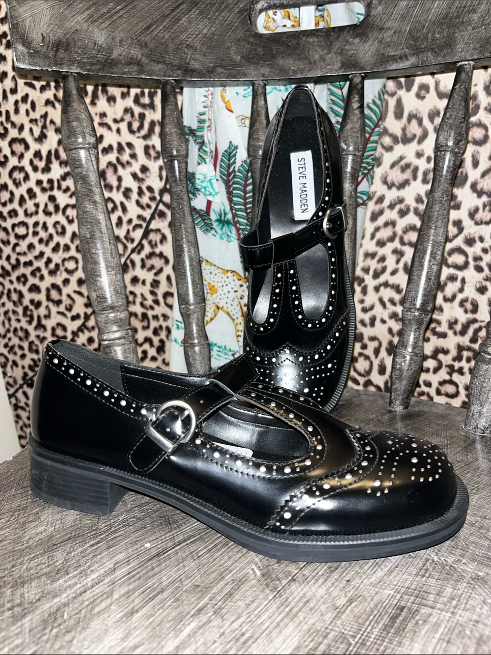 Steve Madden Black Studded Mary Jane Flats